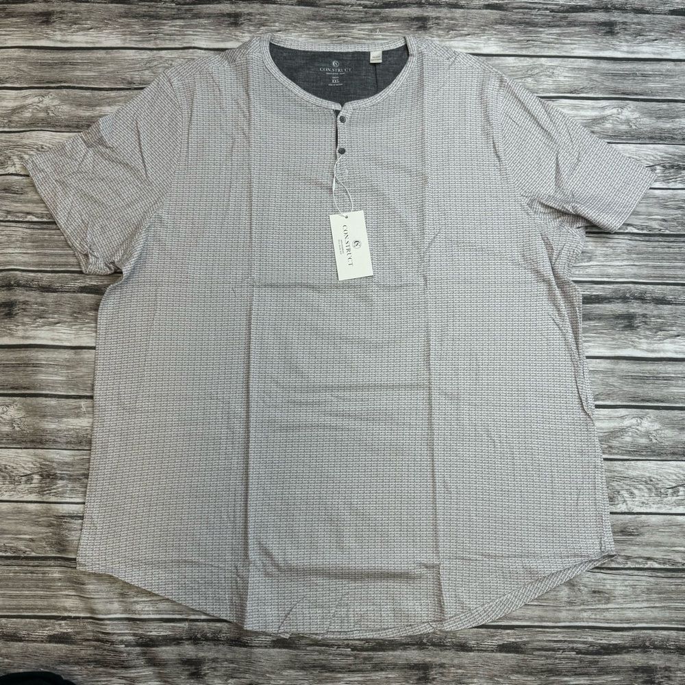 CONSTRUCT Men's Henley Shirt 2XL Short Sleeve Taupe Pattern Cotton NWT